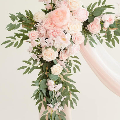 Wedding Arch Floral Set with Sheer Curtains - UV-Resistant Silk Touch Roses