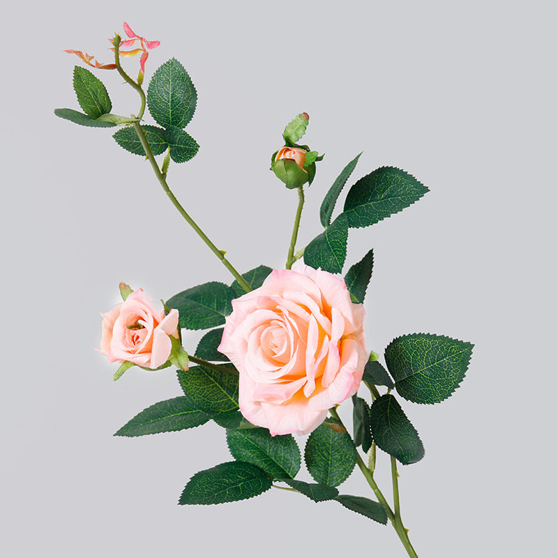 Realistic Artificial Rose Bouquet - 2 Blooms & 1 Bud | Wedding Home Decor (25.2x9.4 Inches)