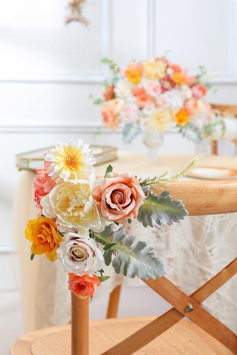 Wedding Backdrop Floral Arrangement Kit Silk Rose Dahlia Combo Adjustable Stems UV Fade Resistant Event Decor