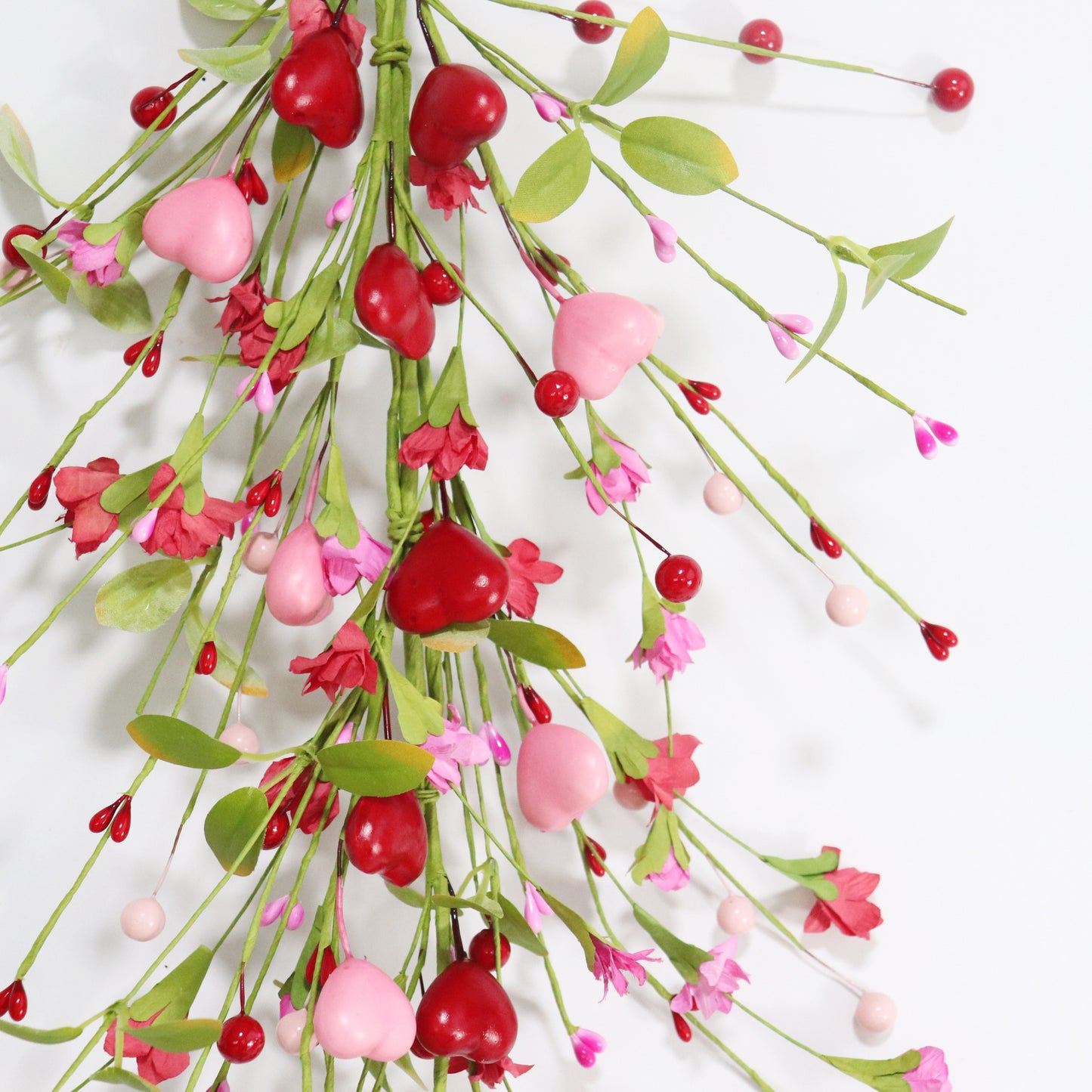 Valentine’s & Mother’s Day Paper Flower Heart Garland - 24 Inch | Handmade Wall Decor with Foam Berries