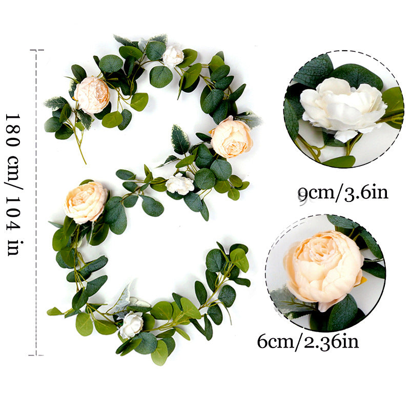 70.8" Wedding Decor Garland - Faux Eucalyptus & Blue Peony Vines for Wedding Decorations