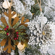 Wood Hollow-Out Snowflake Christmas Ornaments with Pine Cone, Bulk Xmas Tree Hanging Decorations, 10 Pcs