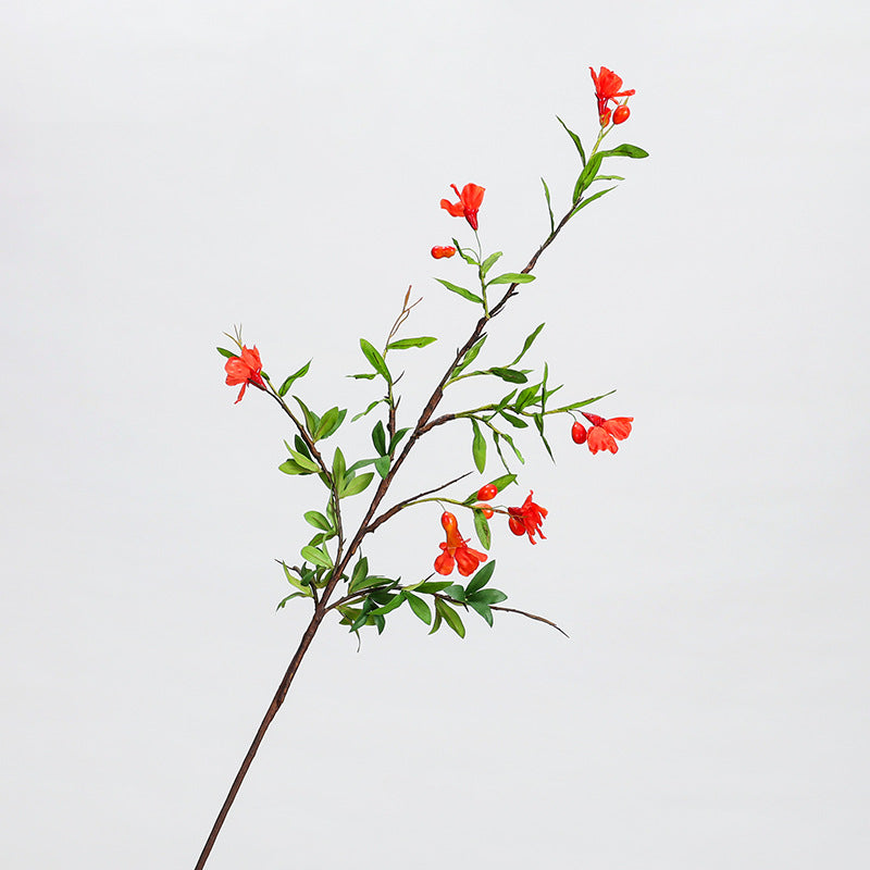 Single Stem Artificial Pomegranate Flower, 80cm Realistic Plastic Floral Decor for Home, Wedding, and Event Styling