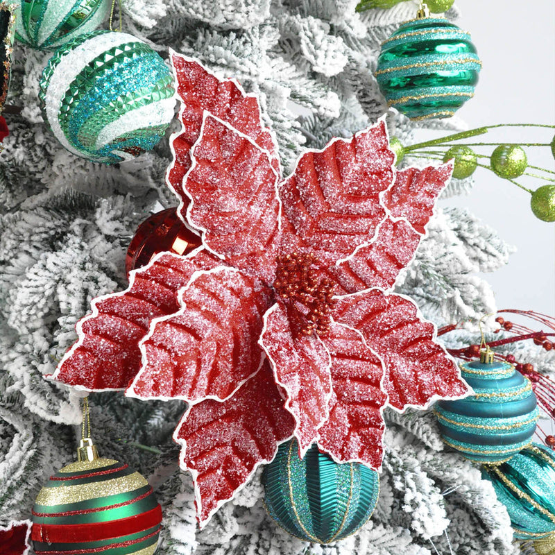 Single Stem Faux Silk Poinsettia, 11 Inches, Perfect for Holiday Decor