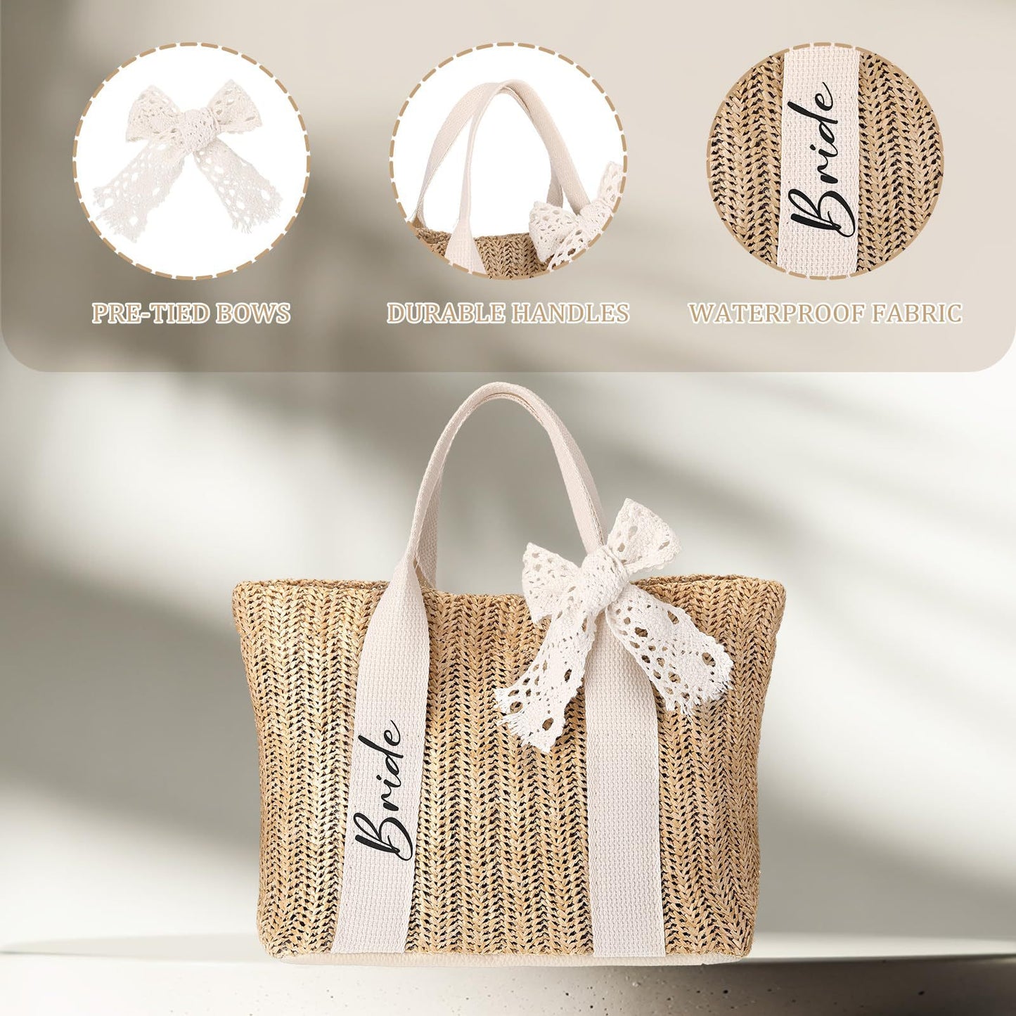 Bride Straw Bag with Sweet Bow - 13x8.7x5.5 Inch | Stylish & Versatile for Weddings & Everyday