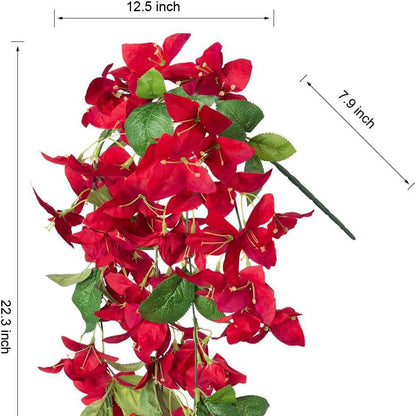 Premium 2 pcs Lifelike Silk Bougainvillea Hanging Vines - UV-Resistant Outdoor Artificial Flowers for Porch Decor Patio Balcony Accent