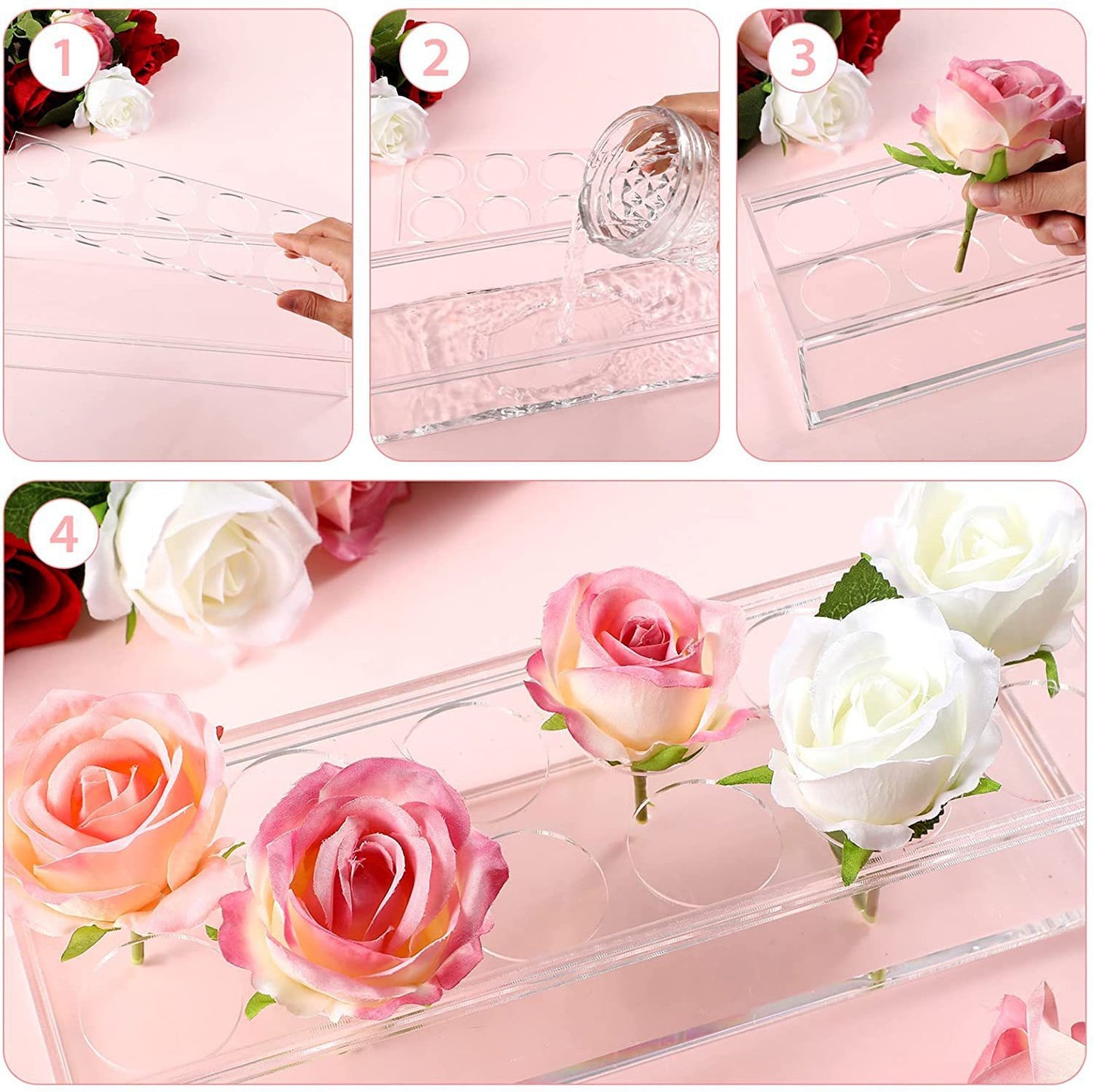 Bulk Clear Acrylic Flower Vase with 12 Holes Rectangular Floral Centerpiece Vase for Weddings Valentine's Day Dining Tables Home Decor Wholesale