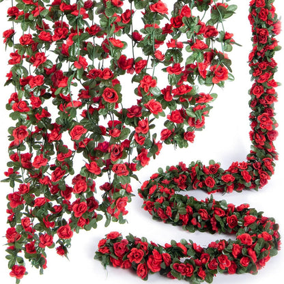 Bulk 8 Pcs Flower Garland 2025 Silk Rose Vine Greenilk Leaves Wedding Arch Boho Wall Decor Reusable Hypoallergenic Party Wholesale