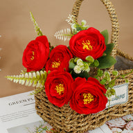 5-Stem Happy Rose Artificial Flowers 12" - Home Wedding Decor Table Centerpiece