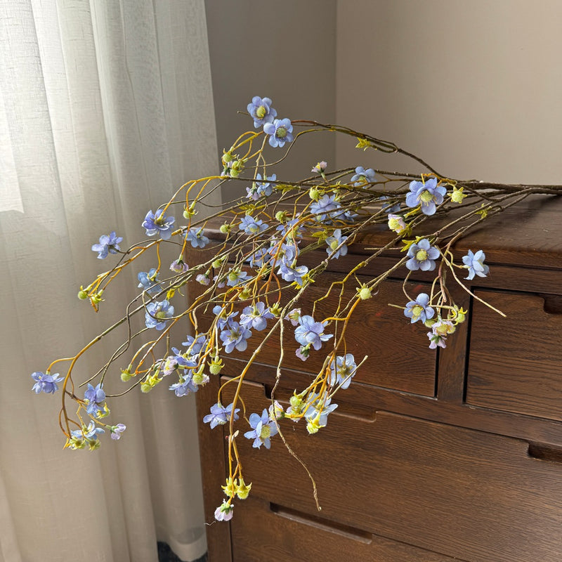 Long Stem Pearl Plum Delphinium Artificial Flower, 52", Silk, White/Blue/Yellow, Wedding, Home Decor, Event Styling