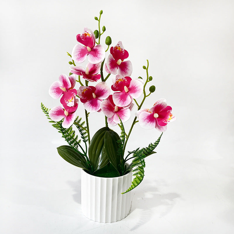 Potted Phalaenopsis Orchid with 9 Blooms, 12.4" Tall, Plastic, Includes Planter, for Home, Office, Weddings, and Events