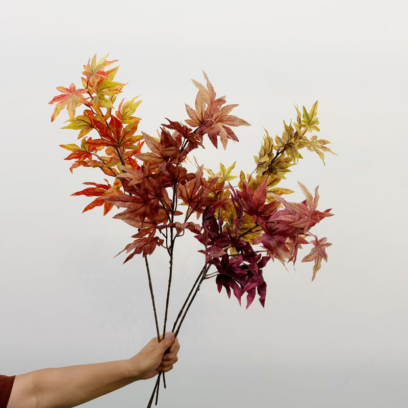 Single Stem Artificial Red Maple Leaf, 31" Faux Silk Fall Decoration for Wedding, Home, and Office Decor