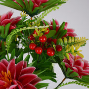 Artificial Dahlia with Berries Bush Bouquet 12 Inch Bulk 6 Stems Silk Flowers for Memorial Arrangements