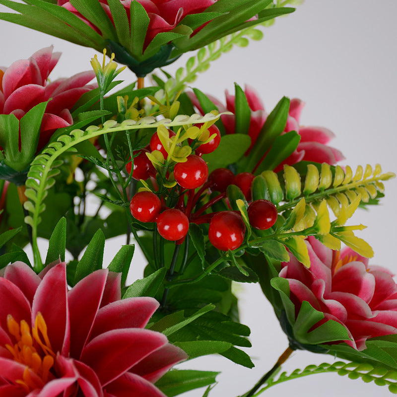 Artificial Dahlia with Berries Bush Bouquet 12 Inch Bulk 6 Stems Silk Flowers for Memorial Arrangements
