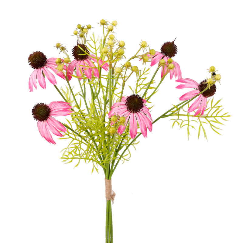 Artificial Coneflower Bouquet, Set of 4 Bouquets with 6 Flower Heads Each, Faux Silk Petals, Wedding & Home Decor
