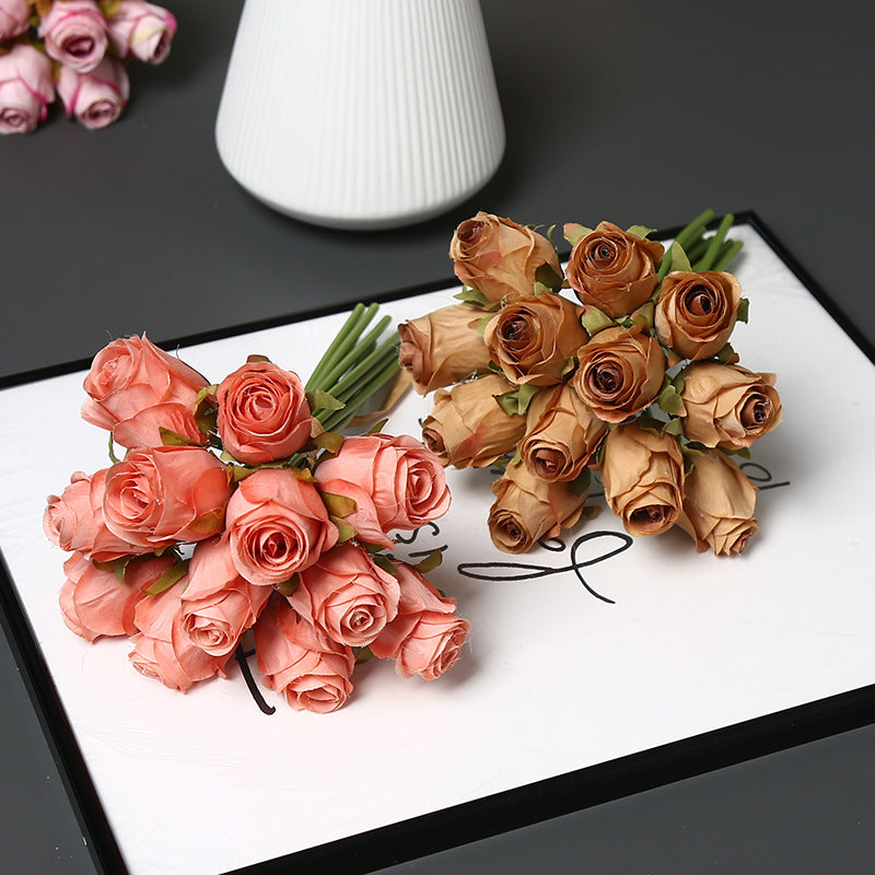 12-Bloom Artificial Rose Bouquet, Silk-Like Fabric, 10" Height, Perfect for Weddings, Events, and Home Decor