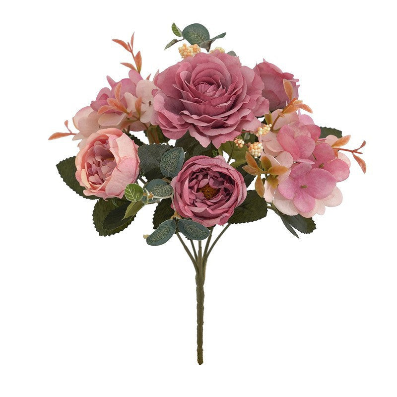 11.4 Inch Silk Peony and Hydrangea Faux Flower Bouquet, Mixed Colors, 1 Bush for Home Bridal Wedding Party Decor