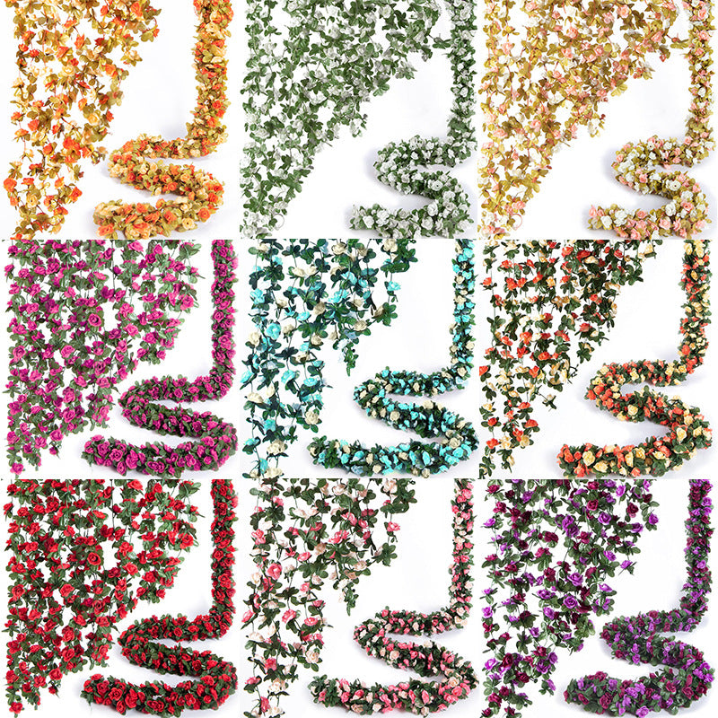 Bulk 8 Pcs Flower Garland 2025 Silk Rose Vine Greenilk Leaves Wedding Arch Boho Wall Decor Reusable Hypoallergenic Party Wholesale