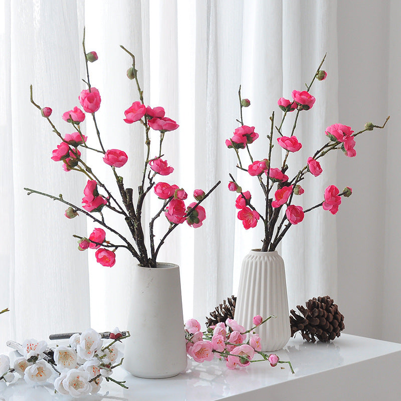 Artificial Wintersweet Branch, Single Stem with 26 Blooms, 19" Tall, Silk-Like Fabric, for Weddings, Home Decor, and Events