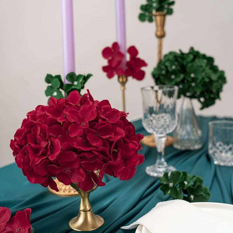 Burgundy Hydrangea Loose Flower Heads, Set of 10, Silk-Like Fabric, 11 Inches, for Wedding Decor, Home Arrangements, and Events