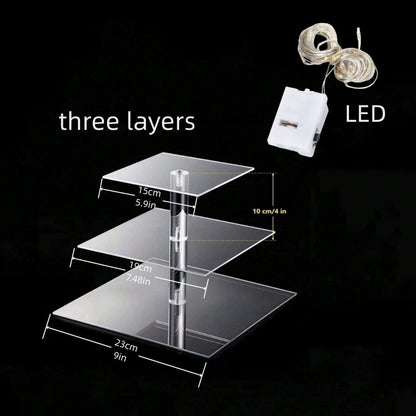 Bulk 2 Pcs Cupcake Stand Holder Acrylic Tower with LED Lighting System Commercial-Grade Dessert Display for Wedding Candy Bars 5-Star Buffets  Warm Gold Wholesale