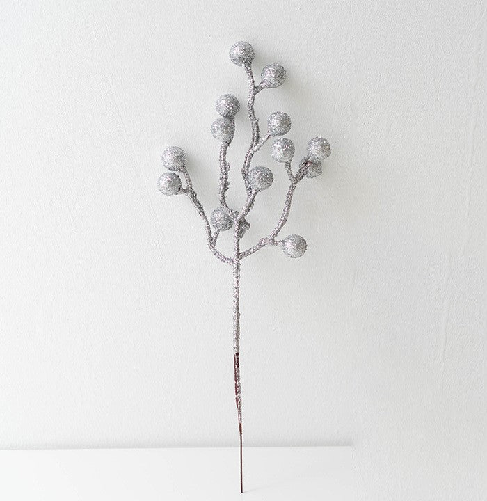 12 Inch Artificial Glitter Christmas Holly Berry Stems Picks, 12 Pcs Bulk, Holiday Decor