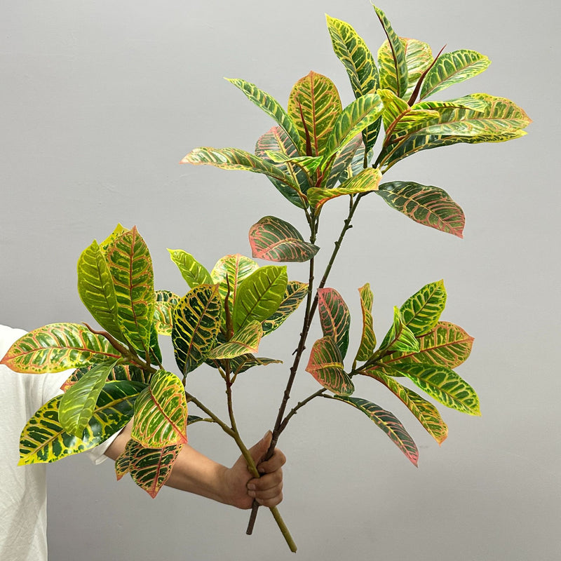 Artificial Croton Bush, 25" Realistic Fake Plant for Home Office Wedding Decor, Indoor Outdoor Use