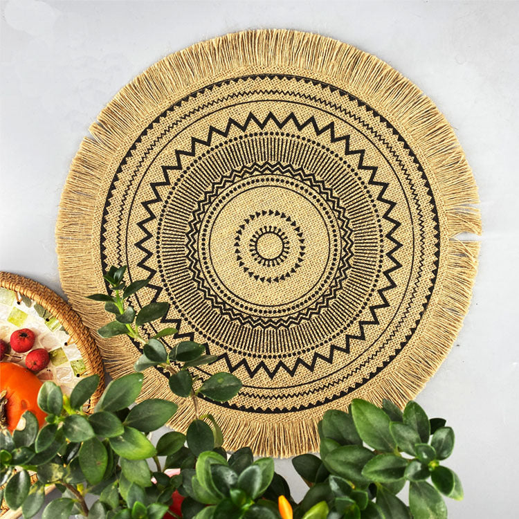 Bulk 2pcs 15 Inch Boho Round Braided Placemats with Tassel Vintage Vase Mat for Home Party Birthday Wholesale