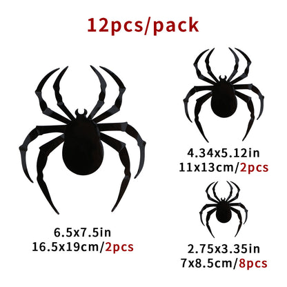 12PCS 3D Spider Wall Stickers | Halloween Party Decor Haunted House Restaurant & Hotel Setup