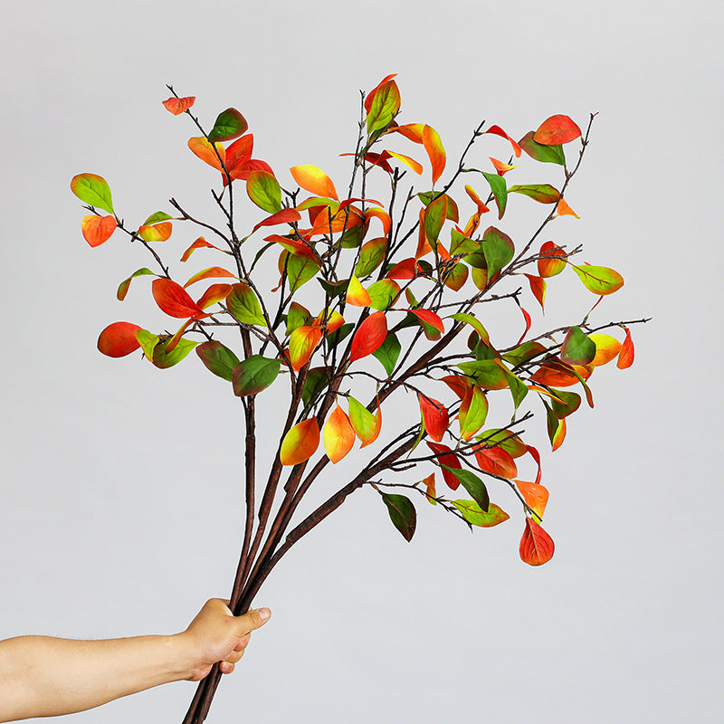 Single Stem Persimmon Leaf Branch, 37" Long, Silk-Like Fabric, Rustic Style for Home Decor, Wedding, and Commercial Spaces