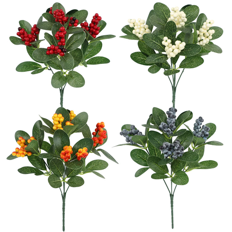 6 Pcs 10 Inch Artificial Holly Berry Bush Shrubs for Christmas Decorations