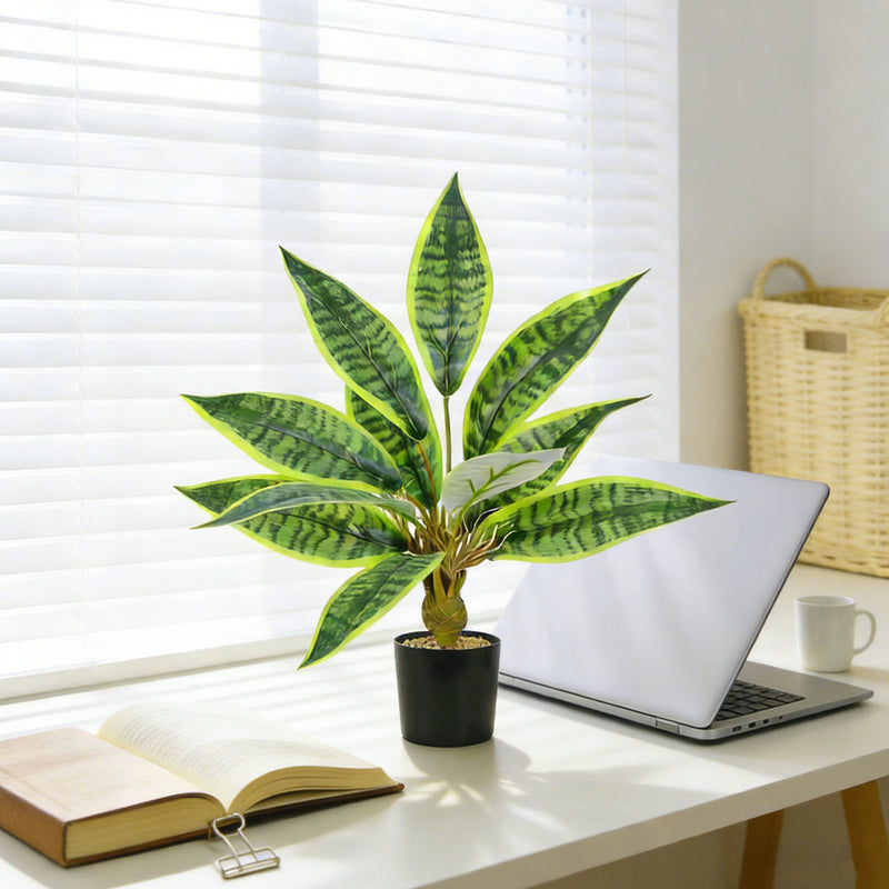 Artificial Snake Plant Bush with 12 Leaves, 16" Tall, Indoor/Outdoor Decor for Home, Office, Wedding, and Events
