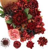 24 Pcs Silk Rose Bouquet Combo Dahlia & Roses Bouquet Kit with Adjustable Stems Hyper-Realistic Floral Arrangements for Wedding Arches Bridal DIY Baby Shower Centerpieces & Moody Home Decor UV Fade Resistant Wholesale