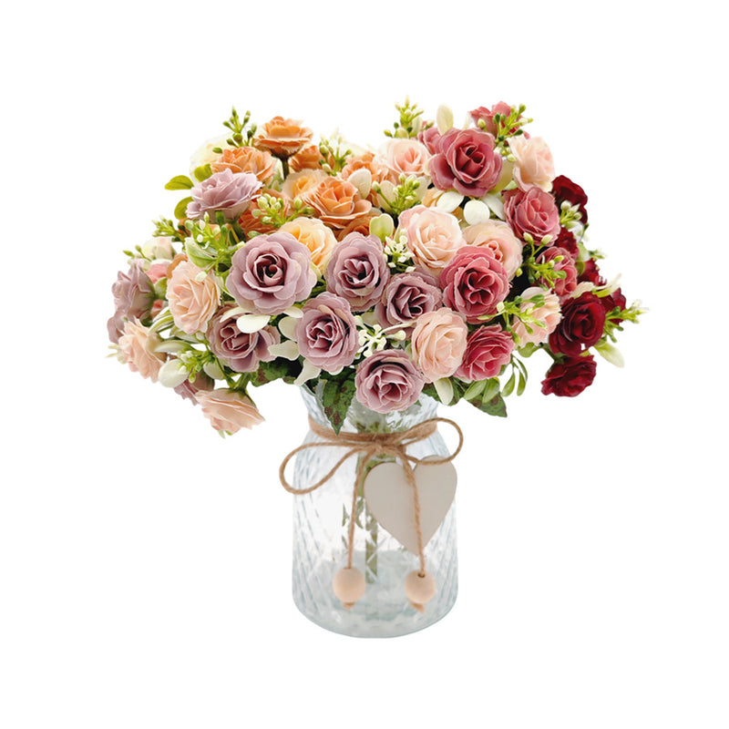 15-Bloom Faux Silk Rose Bouquet, 12" Tall, Perfect for Weddings, Home Decor, and Events