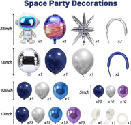 Space Astronaut Balloon Garland Kit - 2 Sets Space Theme Boys Birthday Party Decorations Retro Navy Blue Latex & Foil Balloons for Galactic Celebrations