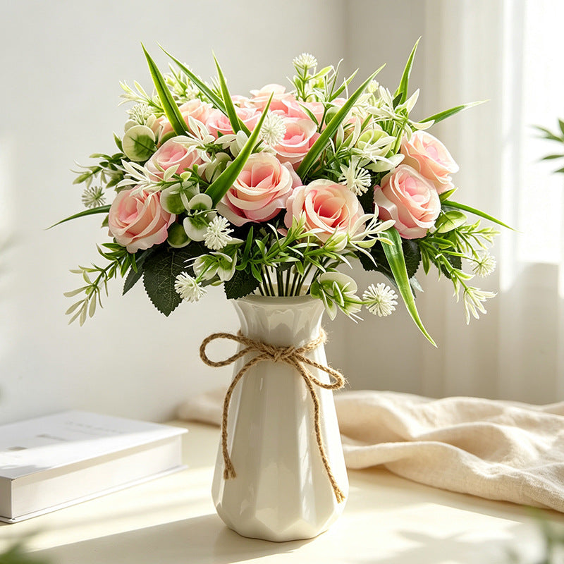 18-Bloom Rose Bush, Modern Bouquet with Rolled Petals, 16" Long, Perfect for Weddings, Home Decor, and Events