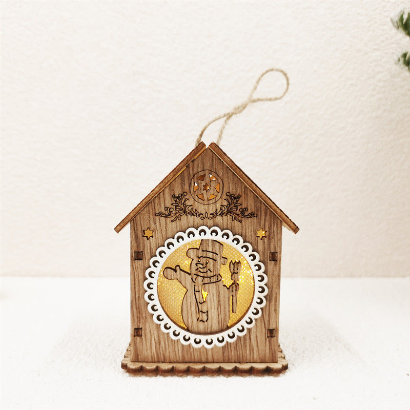 Christmas Ornaments Set 6 Pcs Glowing Hollow-Carved Santa Claus Snowman Elk Bell Tabletop Decorations