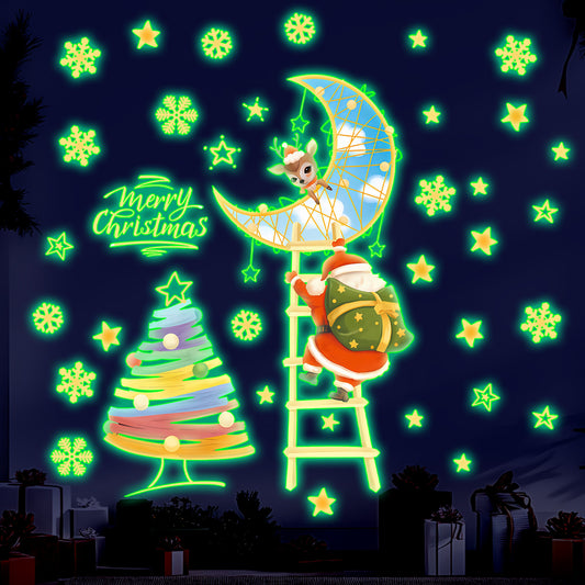Christmas Glow-in-the-Dark Wall Decals (36pcs) - Santa Claus & Tree Holiday Decor Stickers