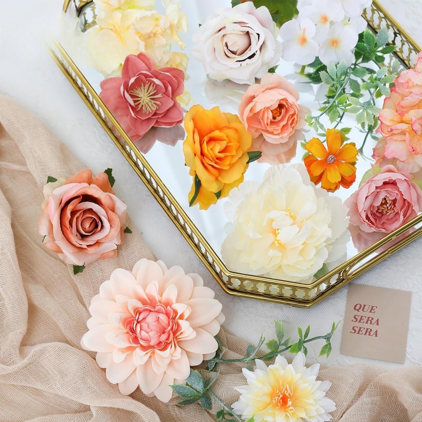 Wedding Backdrop Floral Arrangement Kit Silk Rose Dahlia Combo Adjustable Stems UV Fade Resistant Event Decor