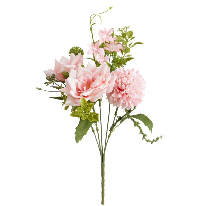 11" Realistic Artificial Rose & Chrysanthemum Bush, 5-Bloom Floral Cluster for Weddings, Home Decor, and Events, Countryside & Modern Style