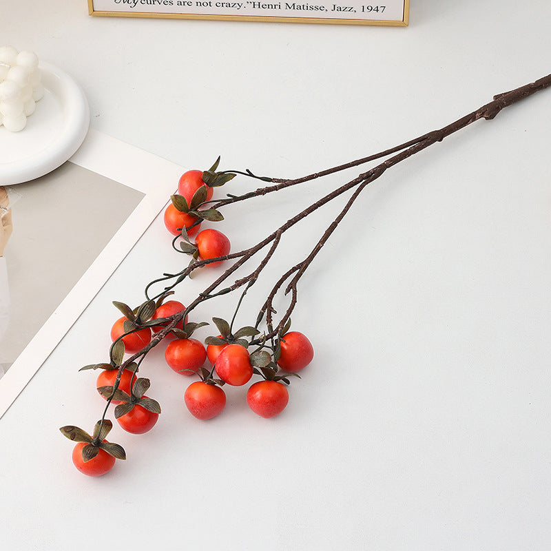 Artificial Mini Persimmon Bush with 14 Blooms, 28" Long Faux Foam Fruit Stems for Home Decor, Weddings & Events
