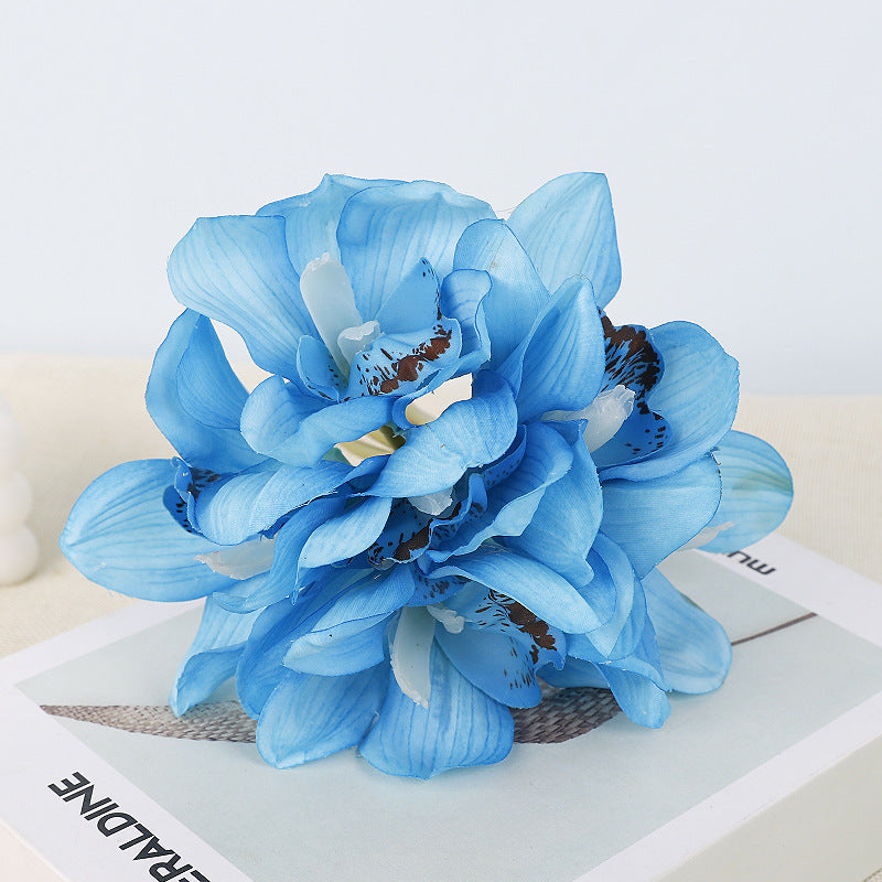 Artificial Cymbidium Orchid Bouquet, 6 Flower Heads, Real-Touch Latex, Wedding & Home Decor