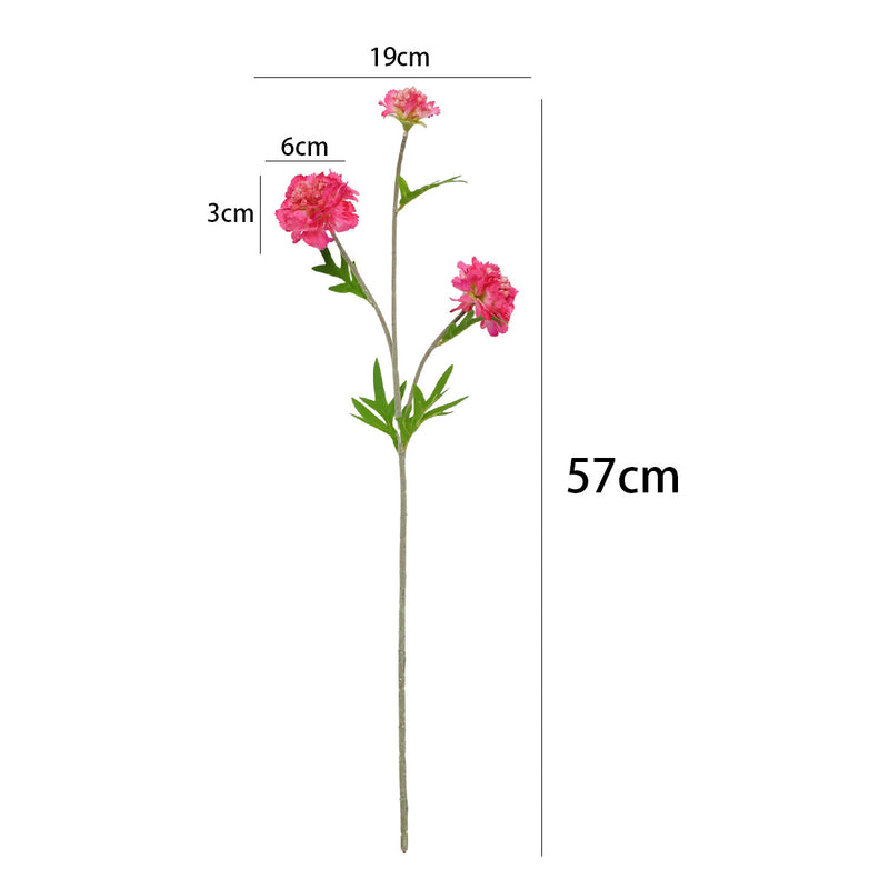 Artificial Scabiosa, Carnation & Daisy Flower Bush with 3 Blooms, Flocked, Wedding & Home Decor