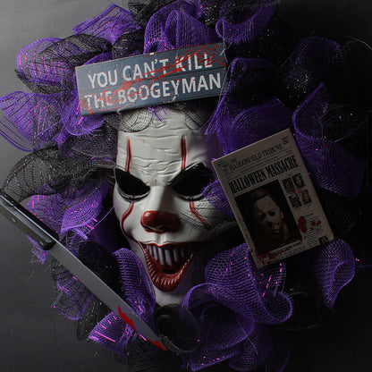 16 Inch Halloween Black Mesh Joker Wreath Bulk Artificial Mask Decoration