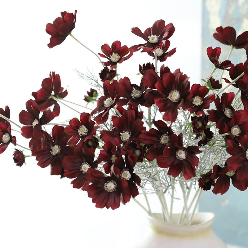 Artificial Cosmos Flower Bush with 6 Blooms, Silk-Like Fabric, 24" Tall, Indoor Decor