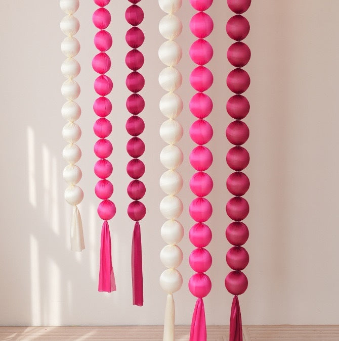 Boho INS Style Wedding Fabric Ball Garland - 6.5ft Bridal Shower Decor for Wedding Venue & Bedroom