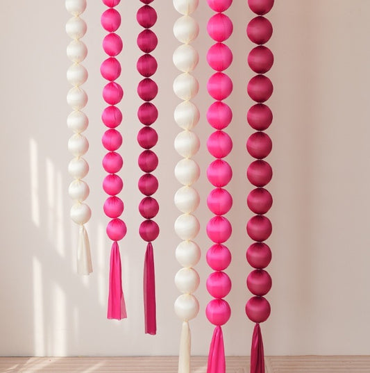 Boho INS Style Wedding Fabric Ball Garland - 6.5ft Bridal Shower Decor for Wedding Venue & Bedroom