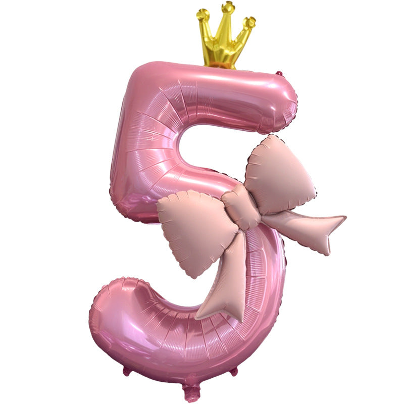 Pink Bow Number Balloons - 21 Inch Foil Balloons for Girls Birthday Decor Kids Outdoor Photo Props Party Scene Setup