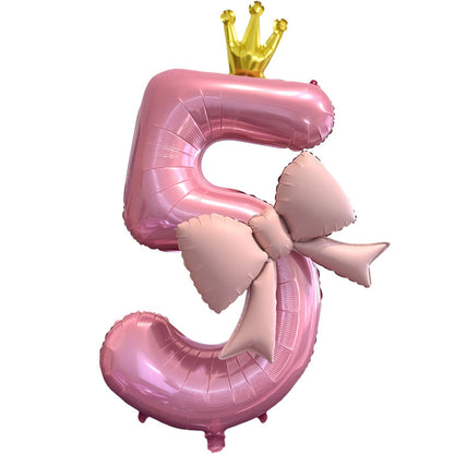 Pink Bow Number Balloons - 21 Inch Foil Balloons for Girls Birthday Decor Kids Outdoor Photo Props Party Scene Setup