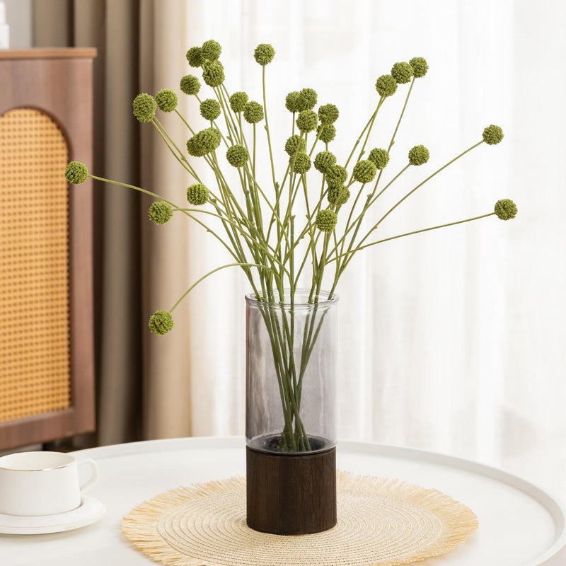 Artificial Craspedia Billy Balls Bush, 4 Yellow Ball Blooms, Plastic, 24" Tall, for Home Decor, Weddings & Window Displays